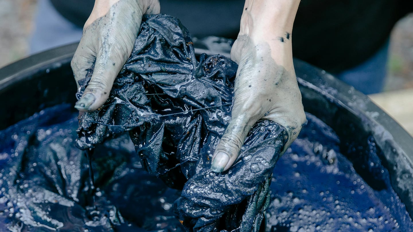 Heap of textile placed in dye