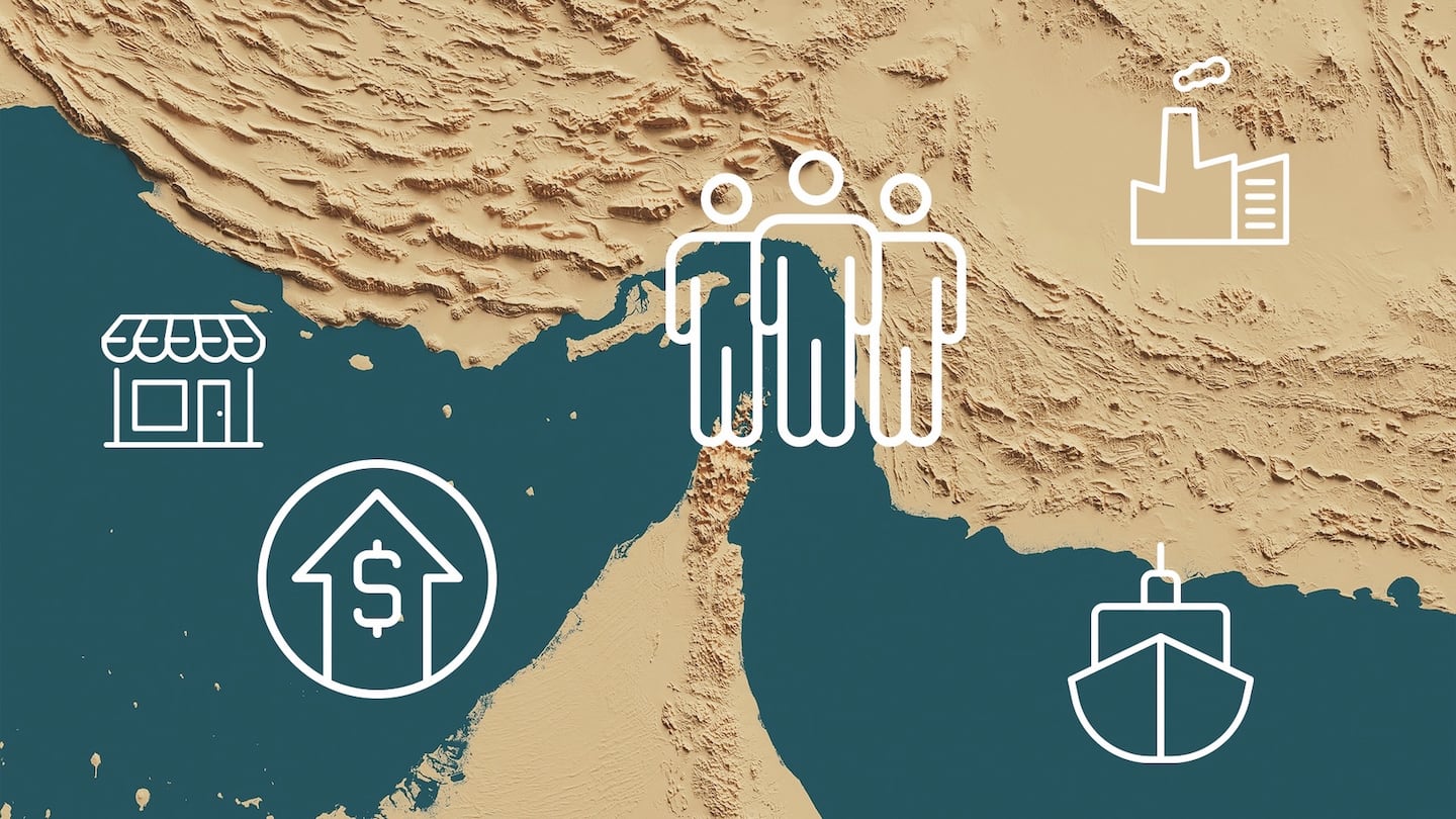 Image of Strait of Hormuz with icons